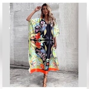 Zara Scarf Tropical Kaftan style dress size M-L $28 (MSRP $150)